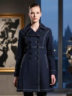 Navy Blue pea double breasted trench coat jacket